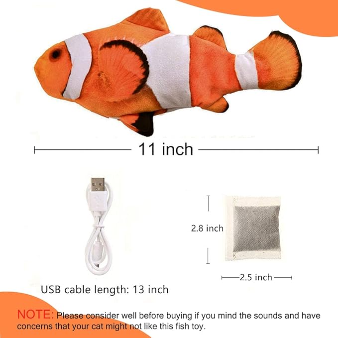 Tocirelo Cat Toy Flopping Fish - Interactive Cat Toy for Indoor Bored Cats, Automatic Moving Floppy Fish Dog Toy, 11" Realistic Electric Kitten Kicker Exercise Stuff with Catnip SilverVine