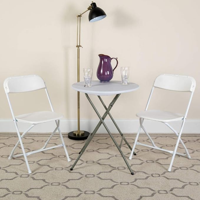 Flash Furniture Hercules Series Plastic Folding Chairs for Parties and Weddings, Stackable Commercial Event Seats with 650-lb. Static Weight Capacity, Set of 2, White
