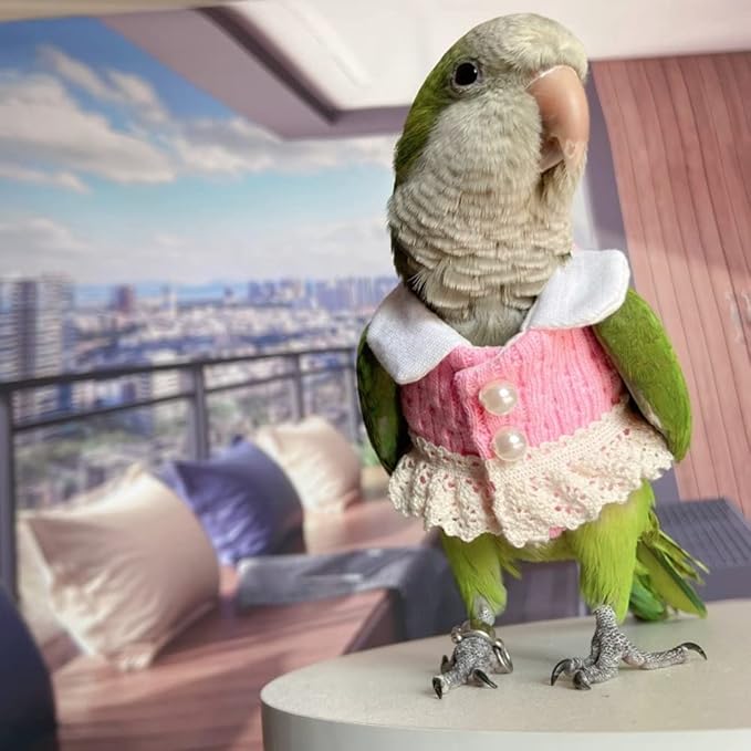 Bird Diaper Flight Suit - Pink Top Bird Clothes Cosplay Photo Prop for Parrots, Lovebirds, Parakeets, Cockatiels & Small Animals (Necked Parakeet)