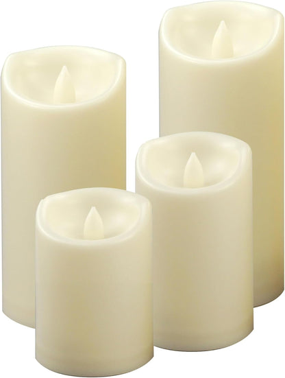 CANDLE CHOICE Waterproof Outdoor Battery Operated Flameless Candles with Auto Timer Flickering Plastic Resin Electric LED Pillar Lights for Lantern Patio Garden Wedding Party Decorations Pack of 4