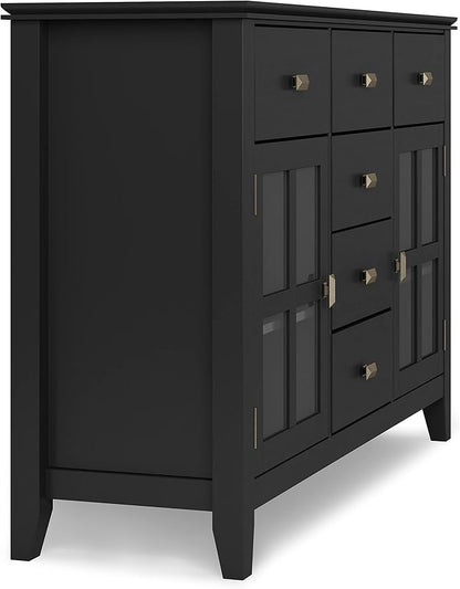 SIMPLIHOME Artisan Buffet - 54 inch Wide Solid Wood 3-Door Sideboard Buffet in Black, Contemporary Storage Cabinet for Dining Room or Kitchen with Adjustable Shelves and Bronze Hardware