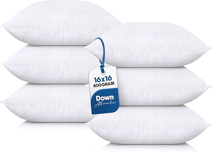 Utopia Bedding Throw Pillows (Set of 6, White), 16 x 16 Inches Pillows for Sofa, Bed and Couch Decorative Stuffer Pillow
