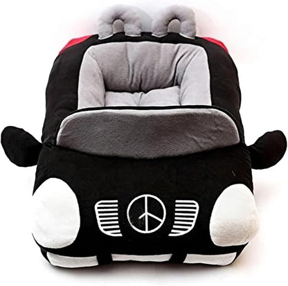 Sports Car Shaped Pet Dog Cat Bed, Fashionable Deluxe Cozy Cute Car Pet Bed Design, Soft Upholstered Plush Sofa, Durable Washable Anti-Slip Bottom Dog Beds (Contains Cushion) (Black)