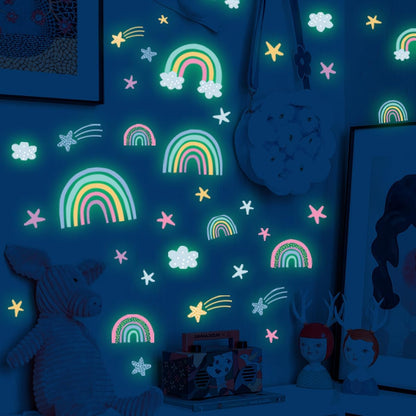 Quanhaigou Rainbow Clouds Stars Glow in The Dark Wall Stickers DIY Home Decor for Kid Boys Girl Bedroom Bathroom Decorations
