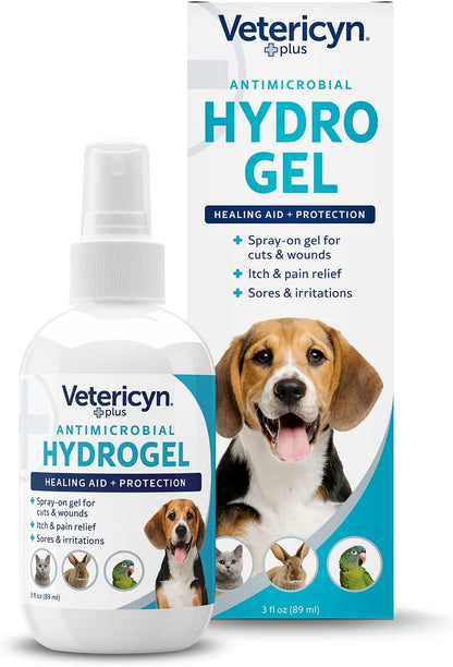Vetericyn Plus Dog Wound Care Hydrogel Spray | Healing Aid and Wound Protectant, Sprayable Gel to Relieve Dog Itchy Skin, Safe for All Animals. 3 Ounces