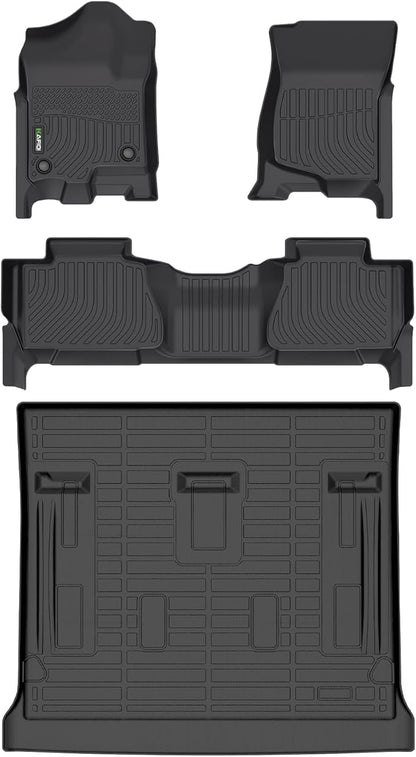 HAFIDI® All Weather Floor Mats & Cargo Liner Set Fit for 2007-2014 Chevy Tahoe 8 Seats (Not for Hybrid) & GMC Yukon Car Floor Liners for Tahoe TPE Full Set Custom Accessories - Black
