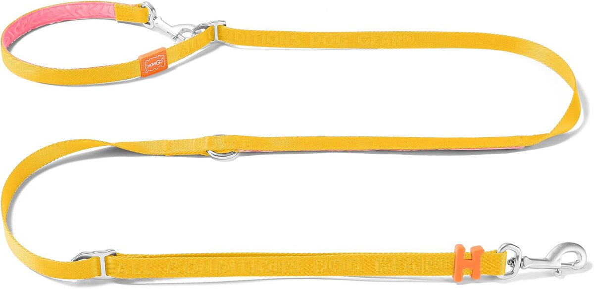 HOWGO 8-in-1 Multifunctional Hands Free Dog Training Leash with Padded Handle, 8.5 FT Nylon Adjustable Length, Lightweight Aviation Aluminum, Crossbody Waist Leash for Puppy Medium Large Dogs (Yellow)