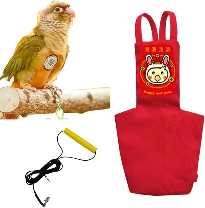 MANON ROSA Bird Diapers Leash Set Washable Reusable Handmade Flight Suit Waterproof Inner Layer - Protective Parrot Nappy Clothes Parakeets Macaws Budgies Canaries (Red5,Caique)