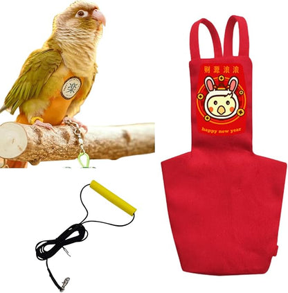 MANON ROSA Bird Diapers Leash Set Washable Reusable Handmade Flight Suit Waterproof Inner Layer - Protective Parrot Nappy Clothes Parakeets Macaws Budgies Canaries (Red5,Budgie)