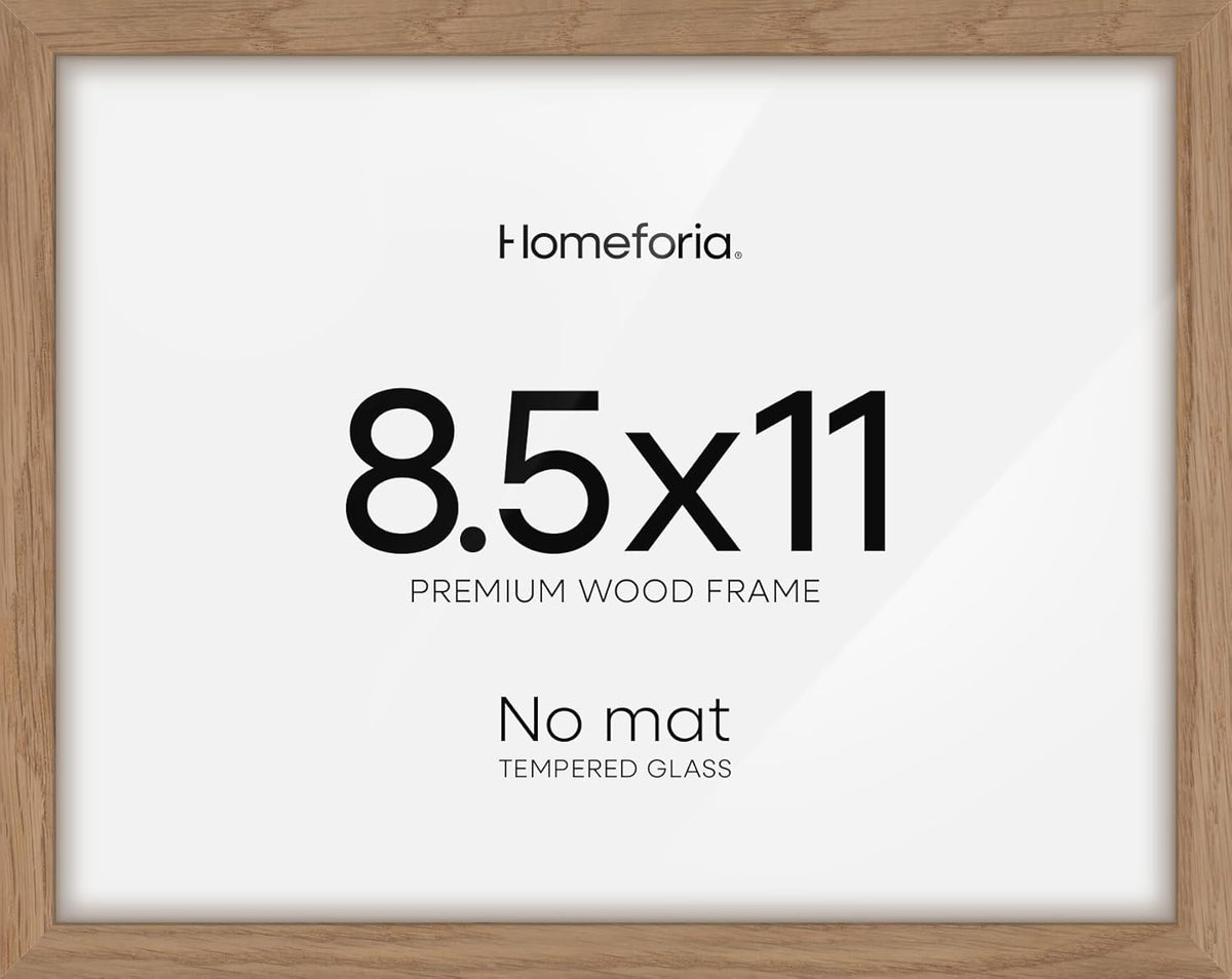 Homeforia 8.5x11 Diploma Frame Wood, High End Natural Oak 8.5x11 Certificate Frames, 11x8.5 Document Frames for Wall or Tabletop, 8.5 by 11 Award Light Wooden Frame, Tempered Glass, Wall Kit, Set of 1
