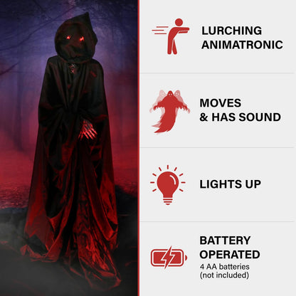 Haunted Hill Farm Motion-Activated Lurching Demon Reaper by Tekky, Lunging Scare Prop Halloween Animatronic for Indoor or Covered Outdoor Creepy Halloween Decorations, Plug-in or Battery Operated