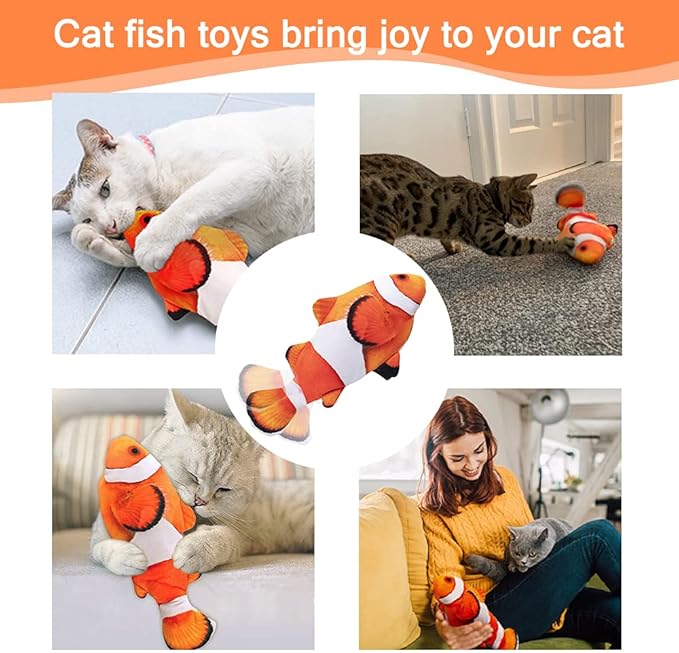 Tocirelo Cat Toy Flopping Fish - Interactive Cat Toy for Indoor Bored Cats, Automatic Moving Floppy Fish Dog Toy, 11" Realistic Electric Kitten Kicker Exercise Stuff with Catnip SilverVine