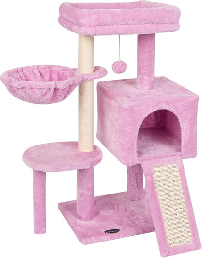 FISH&NAP Cute Cat Tree Kitten Cat Tower for Indoor Cat Condo Sisal Scratching Posts with Jump Platform Cat Furniture Activity Center Play House Pink