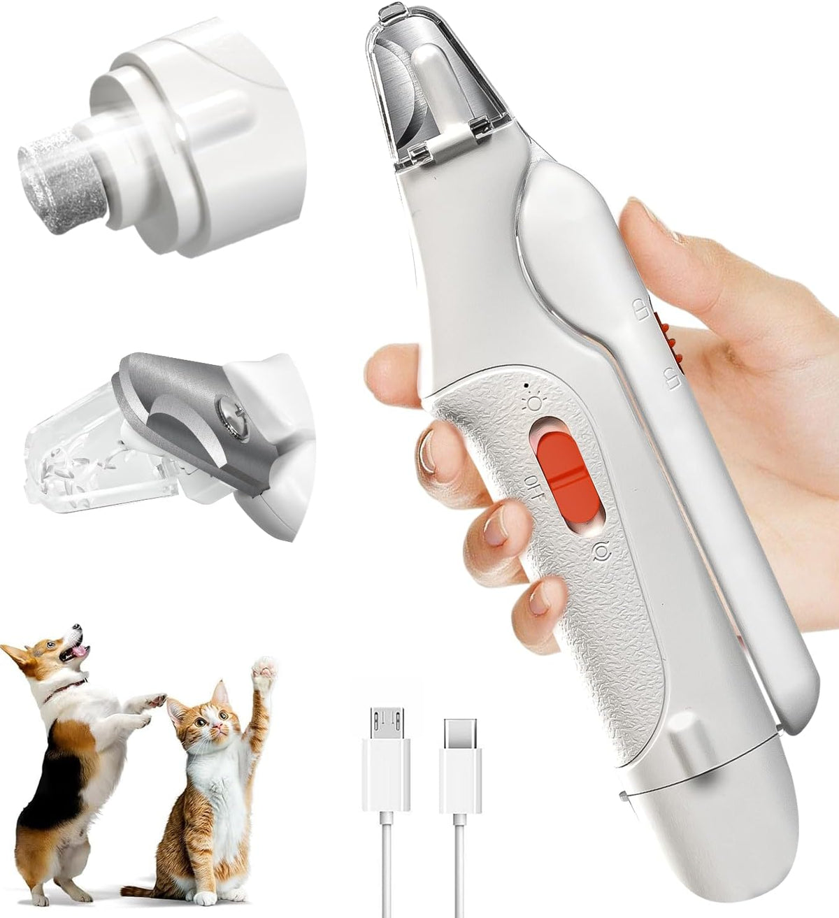 Dog Nail Clippers & Cat Nail Clipper With Catcher, 2 In 1 Dog Nail Trimmers & Grinder With Light for Large Small Dogs Cats,Silent Groom Pro Claw Trimmer, Rechargeable Dogs Nails Grinder Quiet