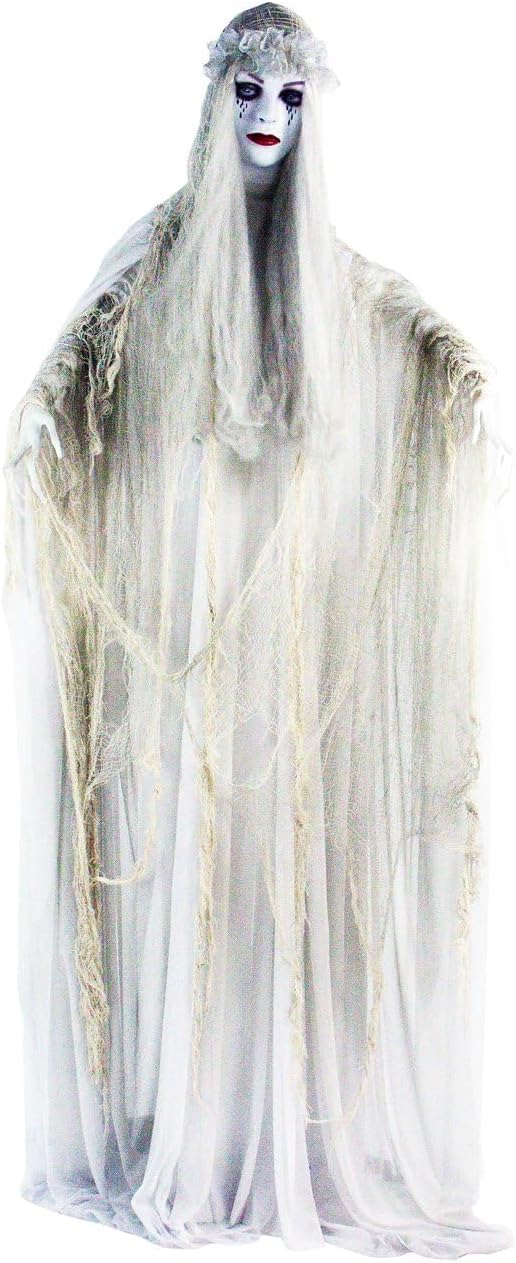 Haunted Hill Farm Life-Size Scary Ghost Bride, Halloween Animatronic with Touch Activated Lights and Sound, Battery Operated Indoor or Covered Outdoor Halloween Decorations, Creepy Halloween Prop