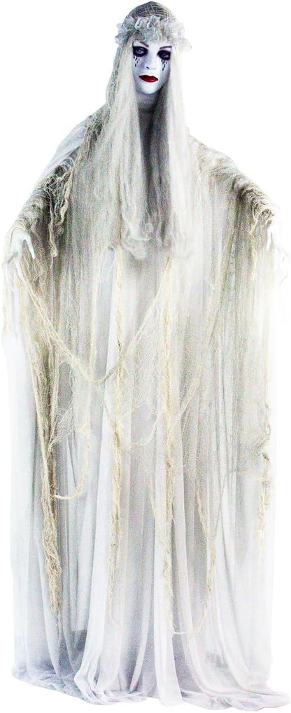 Haunted Hill Farm Life-Size Scary Ghost Bride, Halloween Animatronic with Touch Activated Lights and Sound, Battery Operated Indoor or Covered Outdoor Halloween Decorations, Creepy Halloween Prop