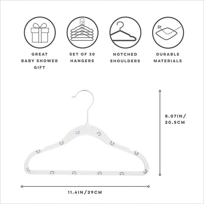 3 Sprouts Velvet Baby Hangers - Non-Slip Hanger for Infant, Toddler, Baby Clothes - Closet Kids Hangers with Slim Design, Nordic Colors, Pack of 30 - Blueberry & Cream