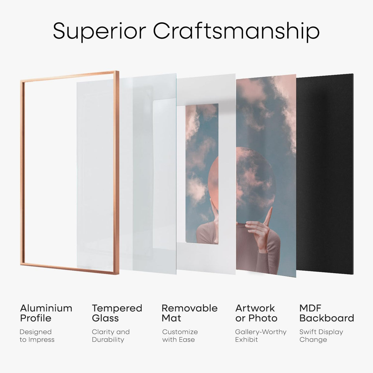 Homeforia 11x17 Picture Frame Rose Gold, High End Metal 11x17 Poster Frames with Mat 8x12 Photo, 11 x 17 Rose Gold Frames Matted to 8 by 12 Print, 17x11 Thin Frames, Tempered Glass, Wall Kit, Set of 1