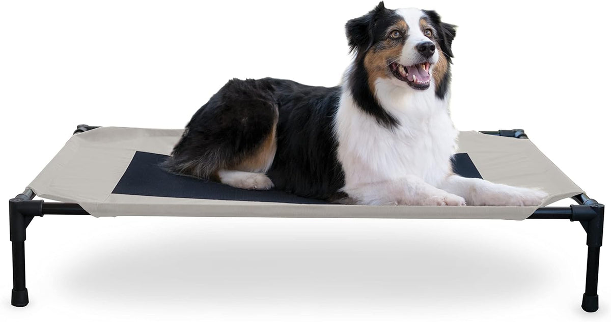 K&H Pet Products Outdoor Elevated Dog Cot, Breathable Cooling Elevated Cot Hammock Pet Bed for Large Dogs, Washable Mesh Cover, Raised Metal Frame, Collapsible, Portable - Large 42 X 30in Taupe