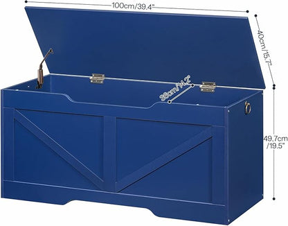 HOOBRO Storage Bench, 39.4" Retro Wooden Storage Chest with U-Shaped Cut-Out Pull, Safety Hinge, Supports 220 lb and Easy Assembly for Toy Box Organizer (Blue) BU771CW01