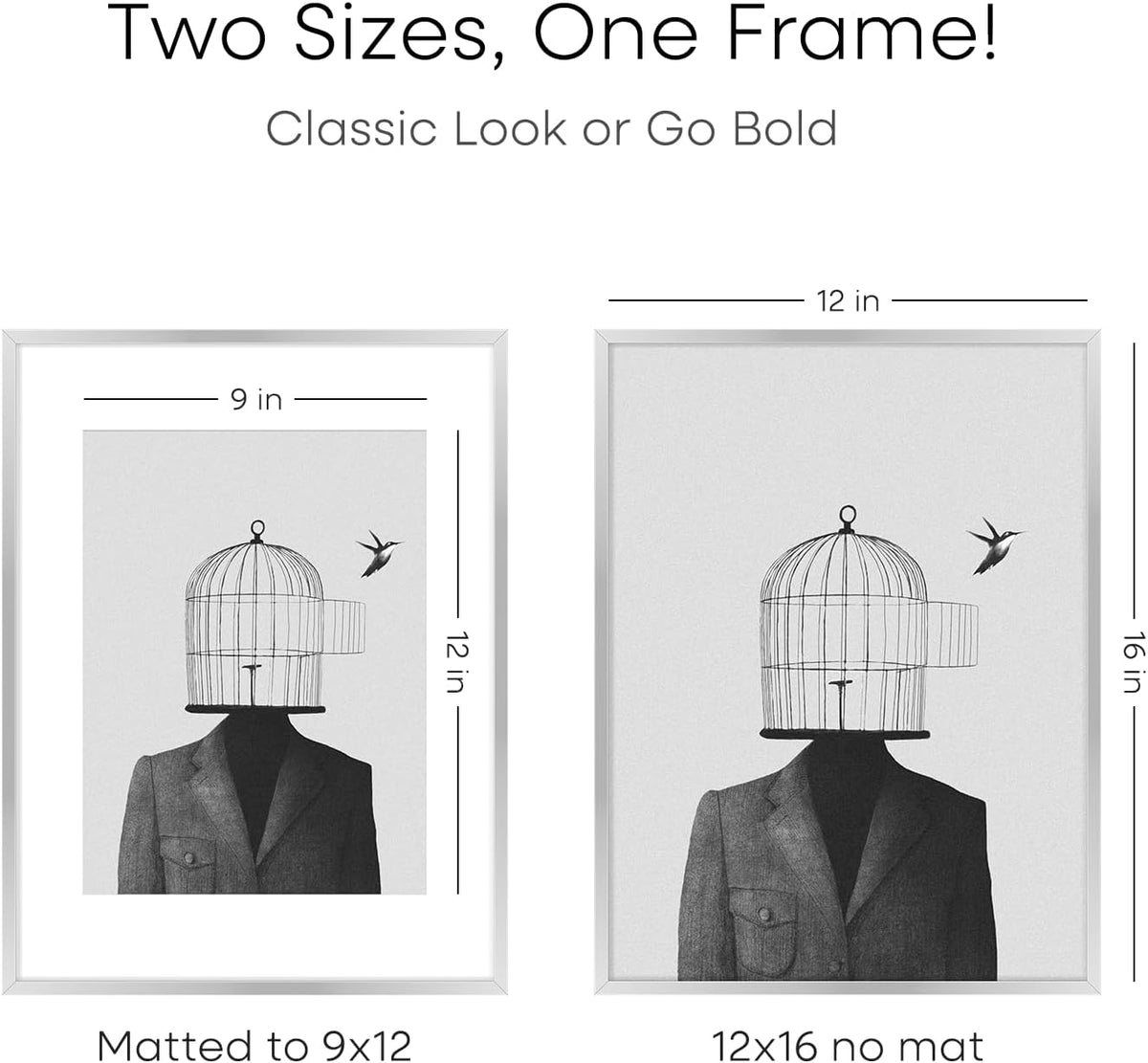 Homeforia 12 x 16 Picture Frame Silver, High End Metal 12x16 Poster Frames with Mat 9x12 Photo, 12 x 16 Silver Frame Matted to 9 x 12 in Print, 16by12 Hanging Frame, Tempered Glass, Wall Kit, Set of 1