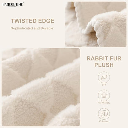 HANDONTIME Non-Slip Pet Couch Cover Washable, Plush Faux Fur Couch Protector for Cushion Pet-Friendly Sofa Covers for Dogs, Checkered Diamond Sectional Covers Dog Mat for Sofa (Ivory, 35.6" x 63")