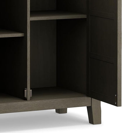 SIMPLIHOME Burlington SOLID WOOD 30 inch Wide Transitional Low Storage Cabinet in Farmhouse Grey for the Living Room, Entryway and Family Room