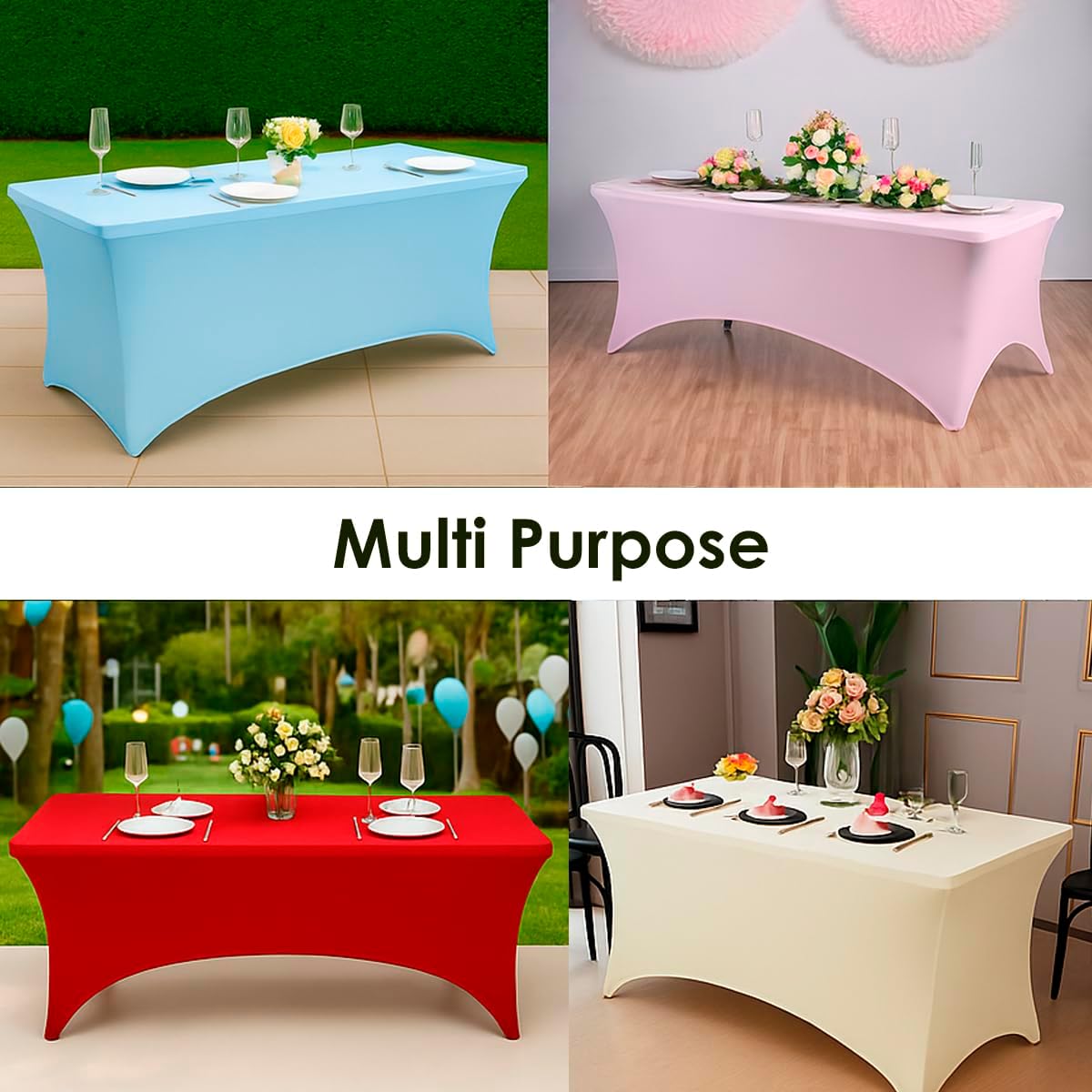 Craft And Party 2 Pack 8ft Light Pink Spandex Tablecloth – Fitted Stretch Cover – Universal Fit for Folding Tables – Wrinkle-Free, Washable – Ideal for Parties, Weddings, Events