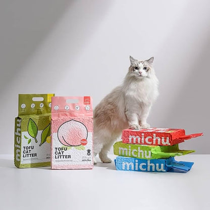 Michu Tofu Cat Litter Natural Clumping Tofu Cat Litter, Fast Clumping and Easily Scoop-able 5.5lb/88oz 5 Scents - Greentea, 2 Pack