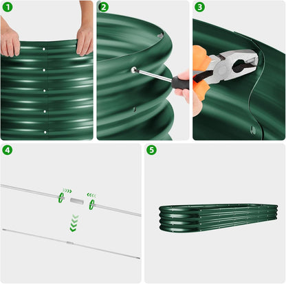 Land Guard 8×2×1ft Galvanized Raised Garden Bed Kit, 108 Gallon Capacity Raised Garden Boxes Outdoor, Oval Metal Raised Garden Beds for Vegetables, Forest Green (with 10 Connecting rods)