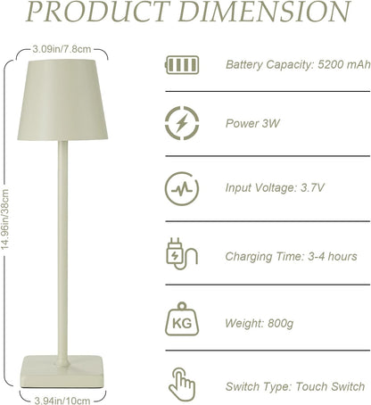 HASUN 2 Pack Cordless Table Lamp, Portable LED Desk Lamp, 5200mAh Battery Operated Lights, 3 Color Stepless Dimming Up, Night Light for Bedroom/Date/Bars/Cafe/Camping (Cream 2Pack)