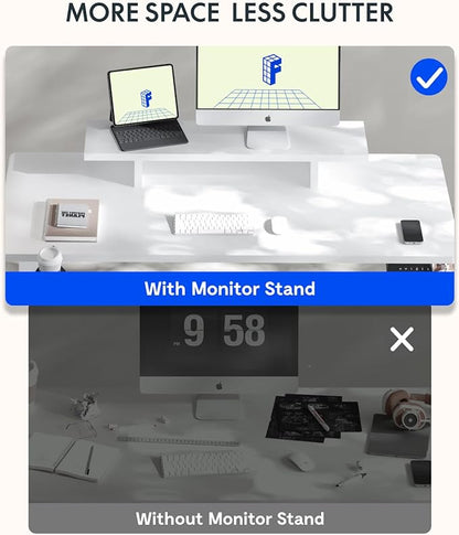 FLEXISPOT Standing Desk with Monitor Stand, 55 x 24 Inches One-Piece Electric Height Adjustable Computer Desk with Cup Holder, Home Office Desks (White Frame+ White Top)