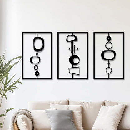 3 Pcs Metal Abstract Wall Decor, Minimalist Lines Wall Hanging Art Painting, Modern Geometric Black Wall Sculpture Suitable for Home Office, Hotel Living Room, Bedroom and other Home Decoration