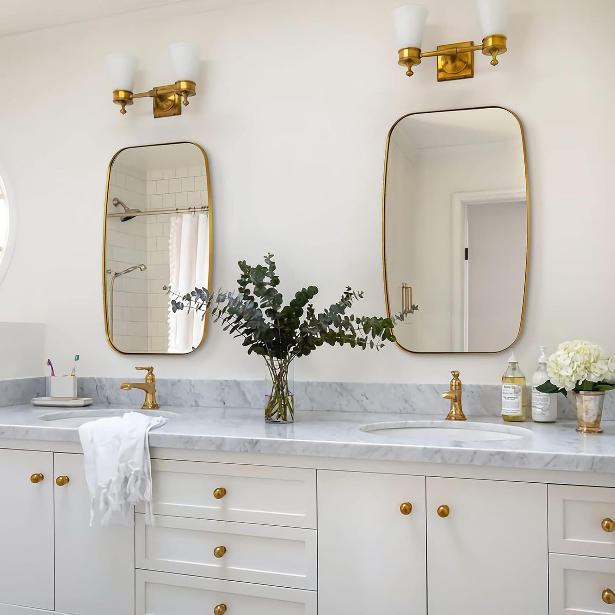 ANDY STAR Gold Oval Mirrors for Bathroom, Large 24x36’’ Brushed Gold Metal Framed Oblong Wall Mirror, Modern Brass Vanity Mirror in Stainless Steel Frame Wall Mount Horizontal or Vertical