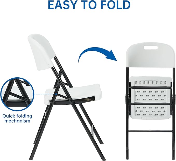 50 Pack Thicker 800 LBS White Folding Chairs, Commercial Grade Folding Chair, Foldable Chairs for Events
