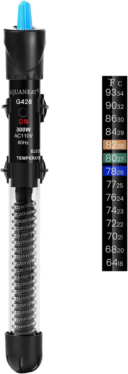 AQUANEAT Aquarium Heater, 300W Fish Tank Heater, Adjustable Submersible Water Thermostat with Thermometer