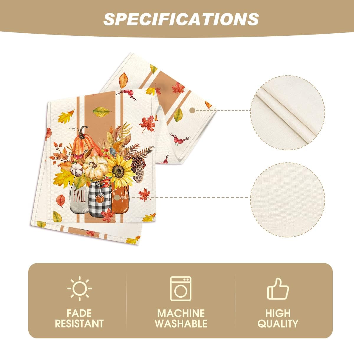 Artoid Mode Thankful Fall Pumpkin Leaves Floral Vases Table Runner, Autumn Thanksgiving Kitchen Dining Table Decoration for Home Party Decor 13x90 Inch