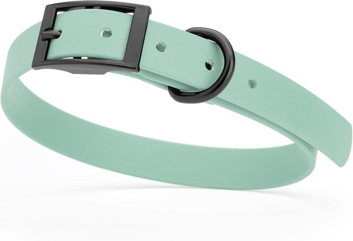 Dogline Biothane Waterproof Dog Collar Strong Coated Nylon Webbing with Black Hardware Odor- Proof for Easy Care Easy to Clean High Performance Fits Small Medium or Large Dogs, Sage Green