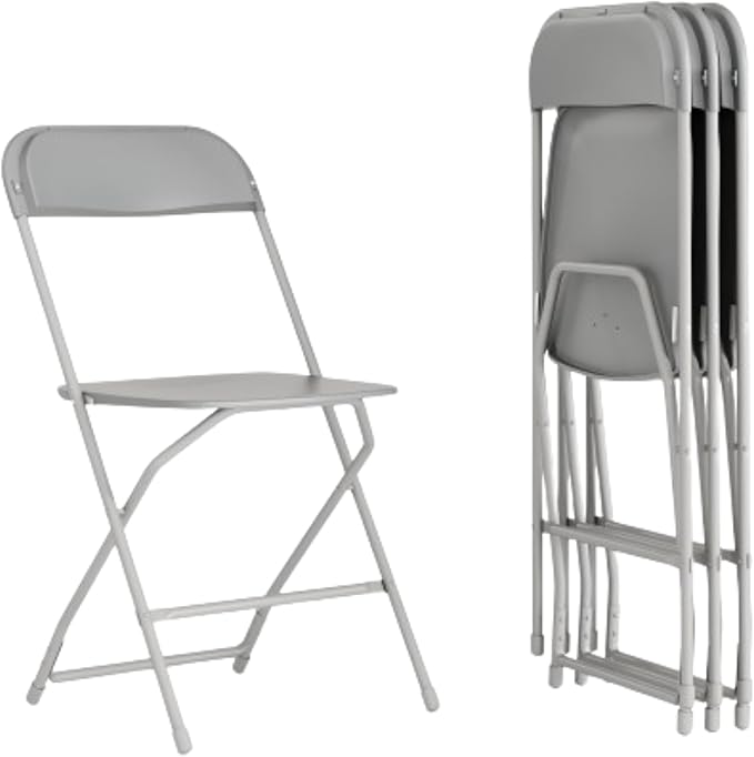 Flash Furniture Hercules Series Plastic Folding Chair - Grey - 4 Pack 650LB Weight Capacity Comfortable Event Chair-Lightweight Folding Chair