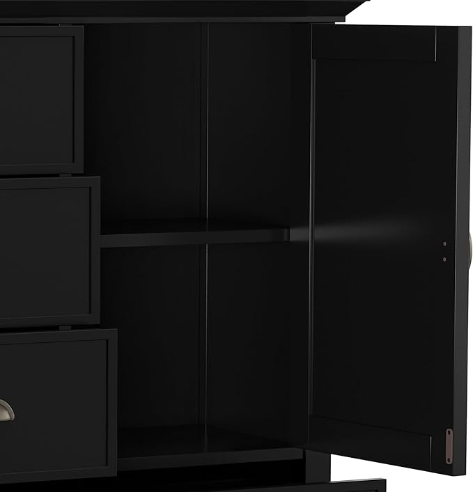 SIMPLIHOME Redmond SOLID WOOD 39 inch Wide Transitional Medium Storage Cabinet in Black for the Living Room, Entryway and Family Room