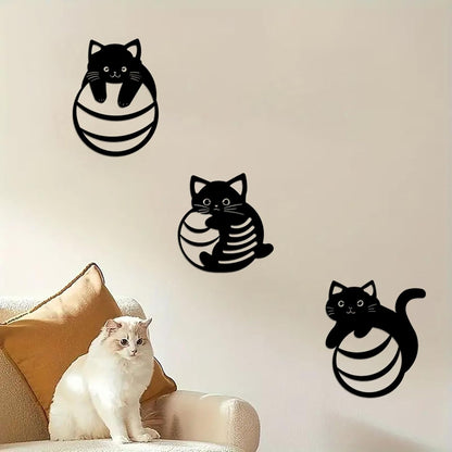 Black Metal Cat Wall Decor, Minimalist Abstract Cat Wall Art Line, Cute Cats Decor Signs, for Living Room Bathroom Bedroom Dining Room