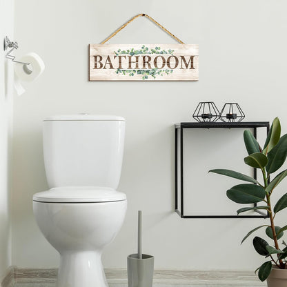Bathroom Kitchen Laundry Pantry Sign Wall Decor 4 Piece, Wall Art with Plant Print, Rustic Farmhouse Wall Hanging Plaque Home Kitchen Decorative Bathroom, 4.7 x 13.7 inches