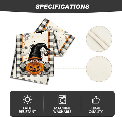 Artoid Mode Buffalo Plaid Gnome Bat Pumpkin Ghost Halloween Table Runner, Sensonal Kitchen Dining Table Decor for Home Party 13x48 Inch