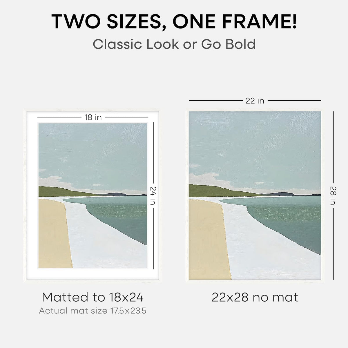 Homeforia 22x28 Poster Frame White, High End Oak 22 x 28 Wood Picture Frame with Mat 18 by 24 for Photo, 22x28 Large Wooden Frame Matted to 18x24, 28x22 Thin Frames, Tempered Glass, Wall Kit, Set of 1