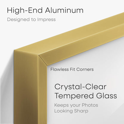 Homeforia A5 Picture Frame Gold, High End Metal 5.8 x 8.3 Frames Matted to 4.1 by 5.8 inch Photo, A5 Frame with Mat A6, 5.8x8.3 Poster Frames, 8.3x5.8 Display Frame, Tempered Glass, Wall Kit, Set of 1