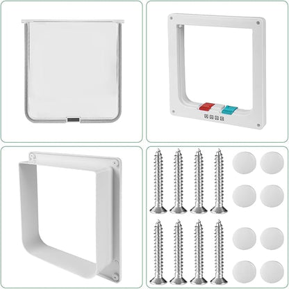 Cat Door- 4-Way Locking Option, Weatherproof & Secure Cat Flap with Easy Installation Kit for Interior/Exterior Doors and Walls (L)