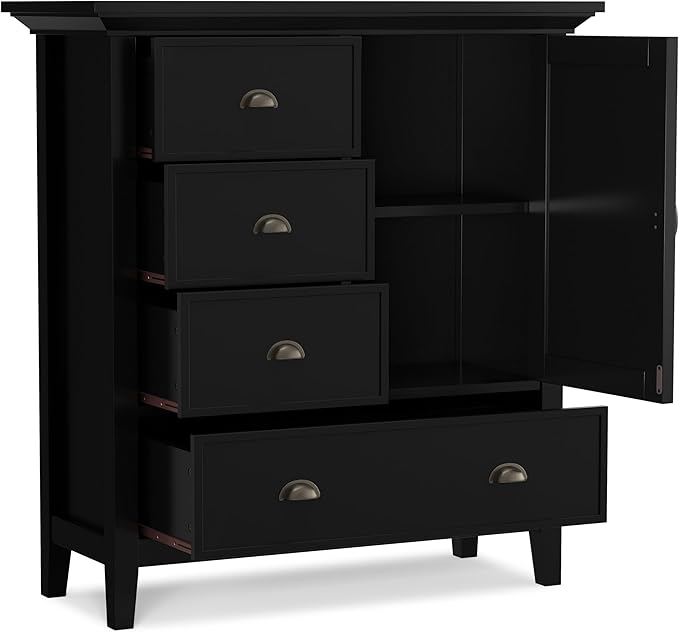 SIMPLIHOME Redmond SOLID WOOD 39 inch Wide Transitional Medium Storage Cabinet in Black for the Living Room, Entryway and Family Room