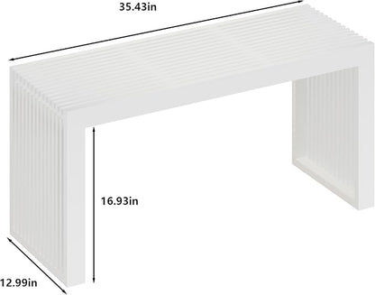 Bamboo Dining Bench Indoor Long Entryway Shoe Rack Benchs,Outdoor Modern Wood Benches 35 Inch Bamboo Bench for Living Room Hallway Bedroom Bathroom White