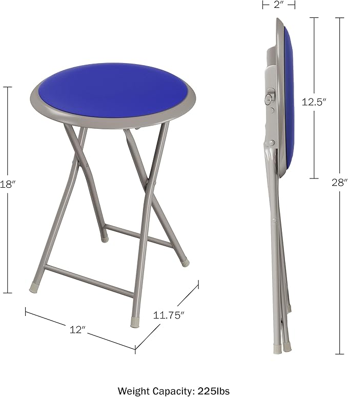 Folding Stool - Backless 18-Inch Stool with 225lb Capacity for Kitchen or Rec Room - Portable Indoor Counter Bar Stools by Lavish Home (Blue)