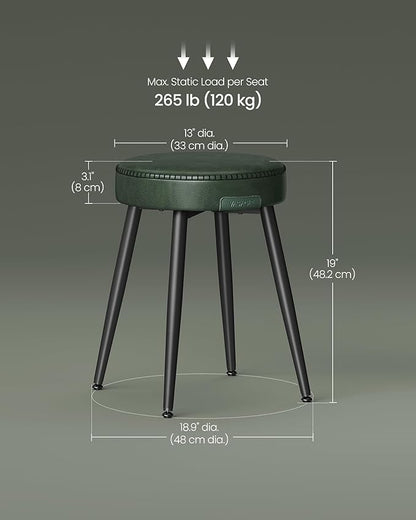 VASAGLE EKHO Collection - Dining Chairs Stools Set of 4, Upholstered Kitchen Chairs, Vanity Stools, Synthetic Leather with Stitching, Mid-Century Modern, 19-Inch Tall, Easy Assembly, Forest Green